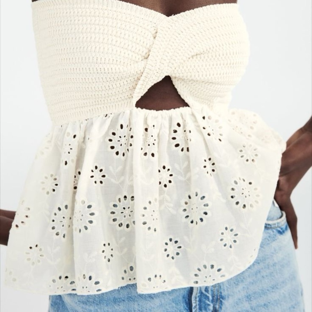 Zara  Cream Strapless Crochet Top